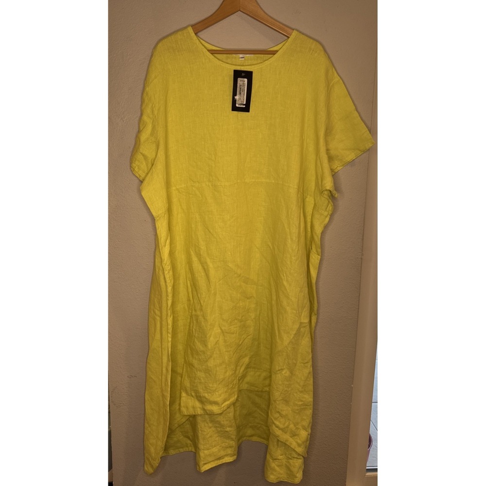 NWT Bryn Walker Swallowtail Light Linen Yellow Marina HiLo Midi Dress Pockets 2X